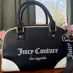 Juicy Couture Black & White Dome Satchel with Logo Strap